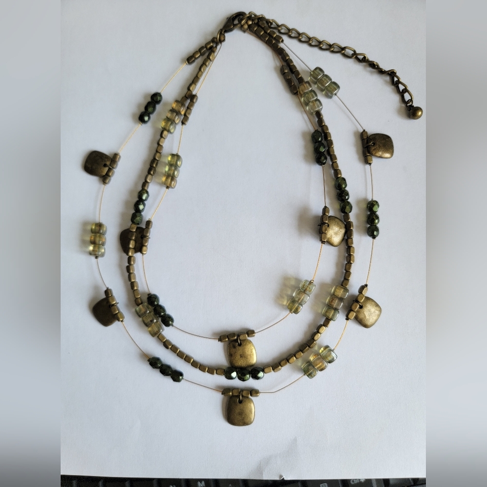 Estate find CHICOS Illusion Necklace Brass and Khaki Beads